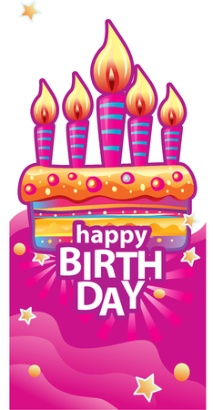 Card with birthday cake and candles. Birthday Party Elementsのイラスト素材