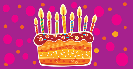 Card with birthday cake and candles. Birthday Party Elements