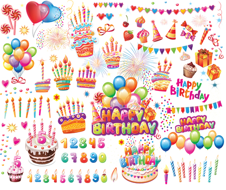 Set of Elements for Birthday Party Decoration for Posters, Design Invitation Greeting Cards, Bannersのイラスト素材
