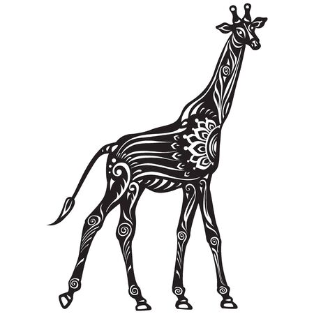 Vector Black and White Decorated stylized Giraffeのイラスト素材