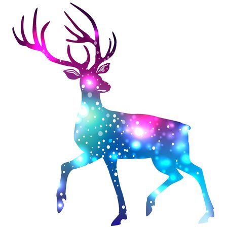 Silhouette of a deer with space galaxy background effect inside on white backgroundのイラスト素材