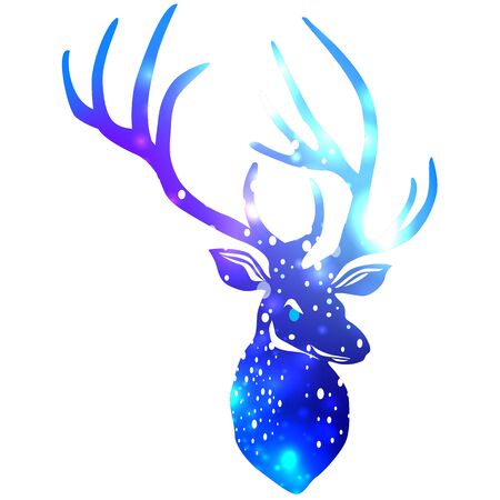Silhouette of a deer with space galaxy background effect insideのイラスト素材
