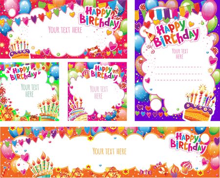 Set of Birthday cards and banners with place for textのイラスト素材