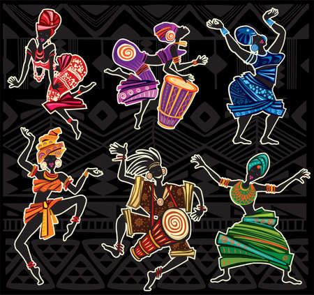 Dancing people in traditional ethnic styleのイラスト素材