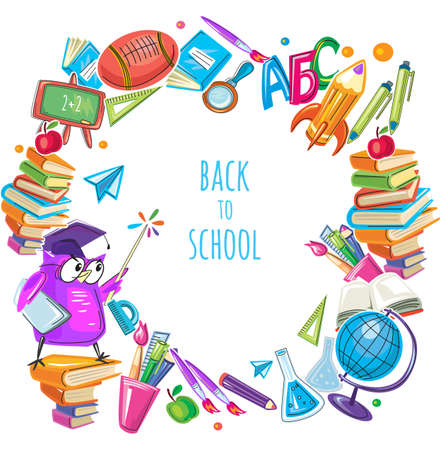 Back to school template frame with different school objectsのイラスト素材