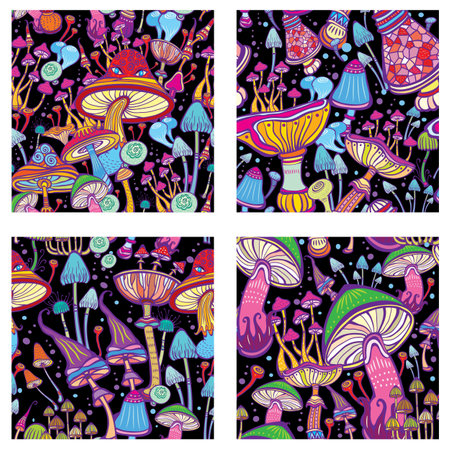 Set of Seamless patterns with decorative mushroomsのイラスト素材