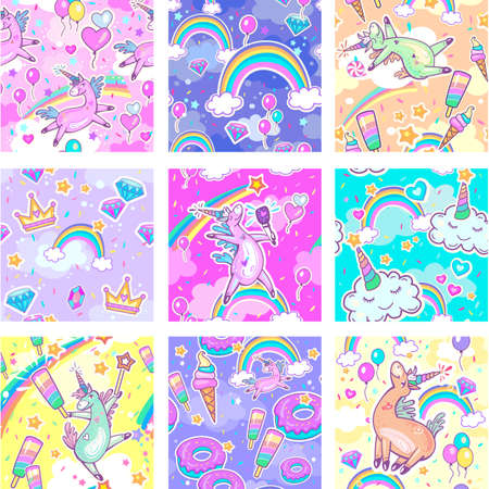 Cute Seamless pattern with Unicornsのイラスト素材