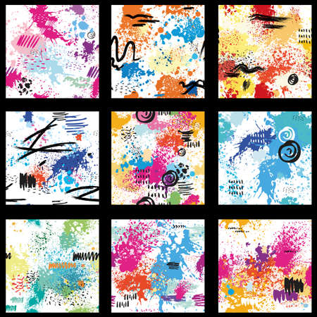 Set of Seamless pattern with abstract paint splashesのイラスト素材