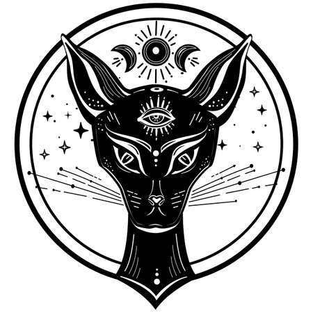 Mystic black cat with magical elementsのイラスト素材