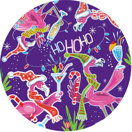 Flamingoes Christmas Party Template for New Year cardsのイラスト素材