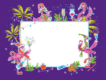Flamingoes Christmas Party Template for New Year cardsのイラスト素材