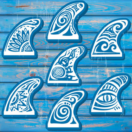Surfboard Fin decor on the blue boardのイラスト素材