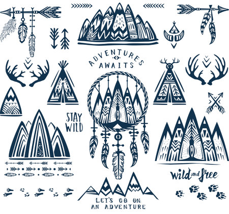 Outdoor Wanderlust and adventure labelsのイラスト素材