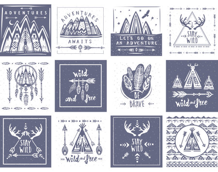 Collection of card templates on the theme of travel and adventureのイラスト素材