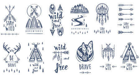 Outdoor Wanderlust and adventure labelsのイラスト素材