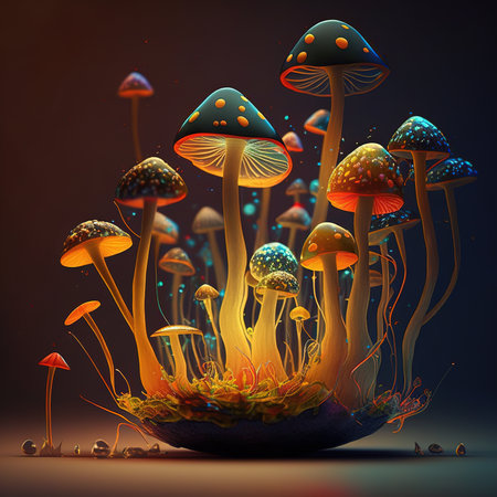 Mystical, magic mushrooms, AI generativeの素材