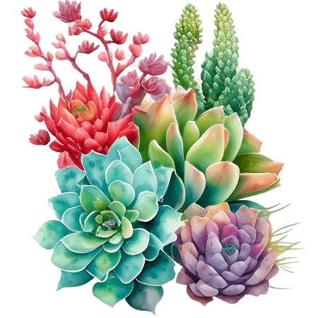 Succulent arrangement, Botanical Illustration, Generative AIの素材