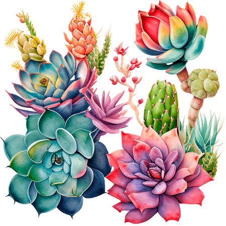 Succulent arrangement, Botanical Illustration, Generative AIの素材