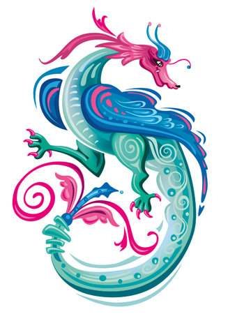 Medieval mythical creature, Illuminati manuscript inspiration, romanesque styleのイラスト素材