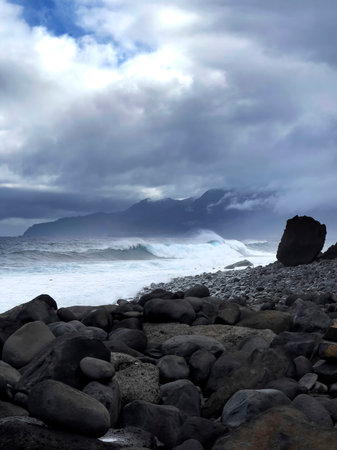 Ocean on a winter, rainy dayの写真素材
