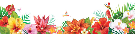 Frame from tropical plants and exotic flowersのイラスト素材