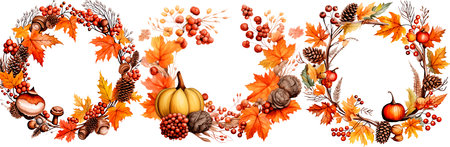 Wreaths from autumn Elements on a white background,  Decor for thanks card, invitations, posters, generative aiの素材