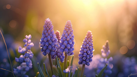 Spring flowers in sunny day in nature, Hyacinths, Colorful natural spring backgroundの素材