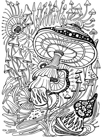 Magic mushrooms of various shape, vector illustration,のイラスト素材