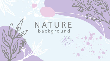 Background Template with botanical leaves and Organic shapesのイラスト素材