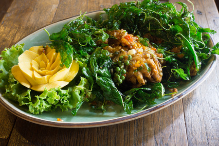 Stir fried Soft Shell Crab with basilの写真素材