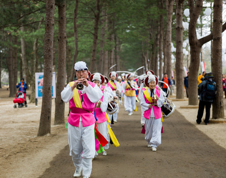 SEOUL Korea - March 3 : Korean ethnic dancers perform at Jeju island, Korea on March 3, 2014のeditorial素材
