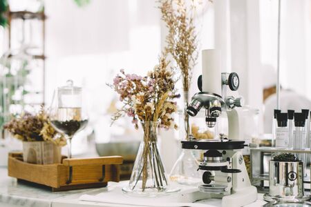 Microscope as decoration props in the cafe