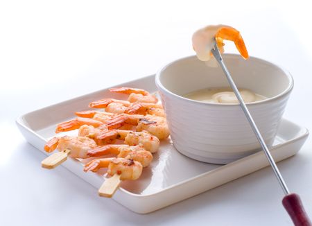 The prepared and cleared shrimps  with sauceの写真素材