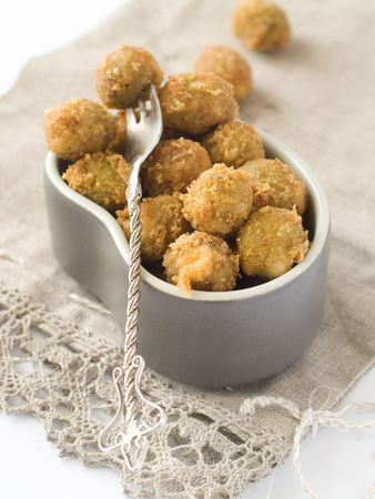 Appetizer with fried olive with cheese 