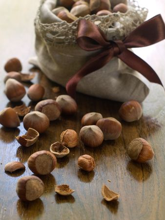 Natural hazelnuts ready to eat.の写真素材