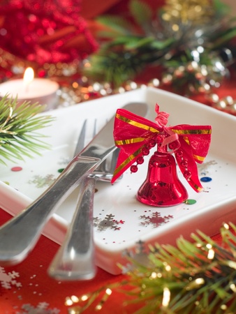 Holiday place setting for Christmas special celebration meals.の写真素材