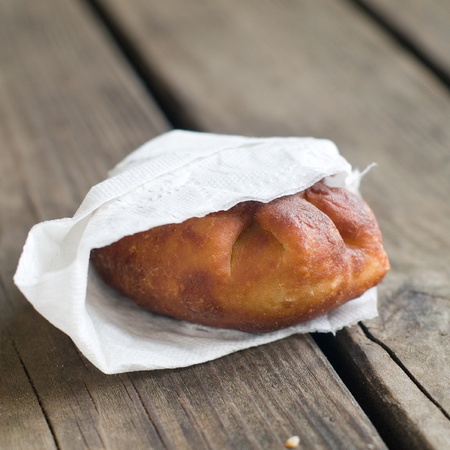 Traditional russian meat pies on plate, selective focus