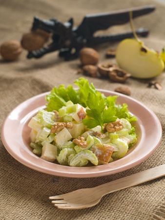 Waldorf salad with cheese, selective focusの写真素材