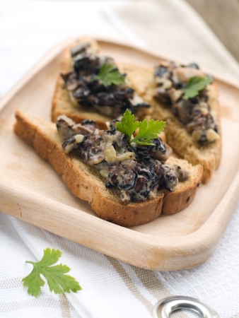 Crostini with mushrooms, selective focusの写真素材