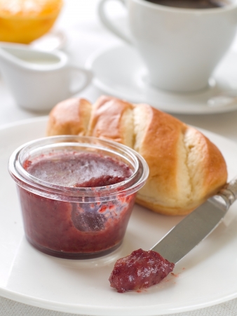 Bread with jam for breakfast, selective focusの写真素材