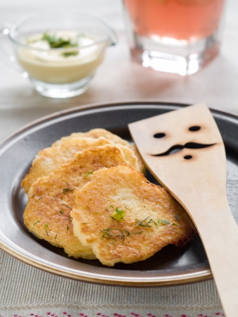 Potato pancake with sauce, selective focus の写真素材