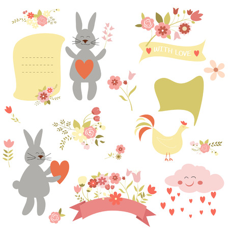 collection of valentines day or easter design elementsのイラスト素材