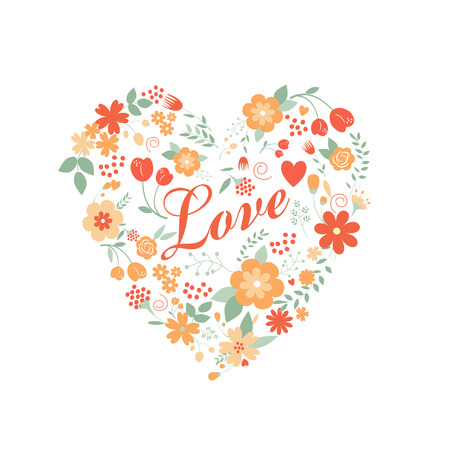 Floral arranged a shape of the heart, perfect for wedding invitations, mother's or birthday designs のイラスト素材