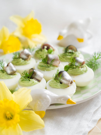 Deviled eggs with anchovy for Easter