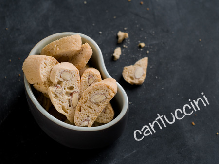 Cantuccini almond biscuits in cup, selective focusの写真素材