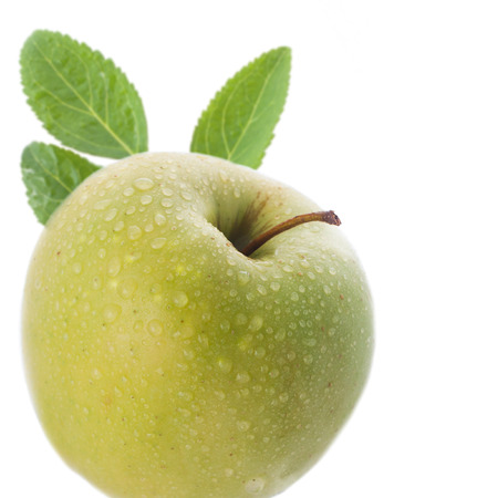 Juicy green apples with water drops, selective focusの写真素材