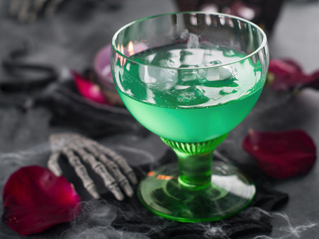 Halloween green drink for party, selective focusの写真素材