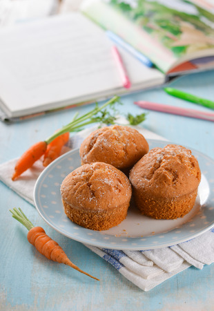 Carrot muffins for healthy kids lunch, selective focusの写真素材