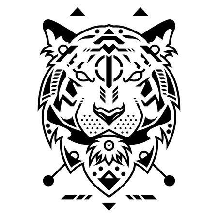 Unique Tiger Head Vector Illustration in White Backgroundのイラスト素材