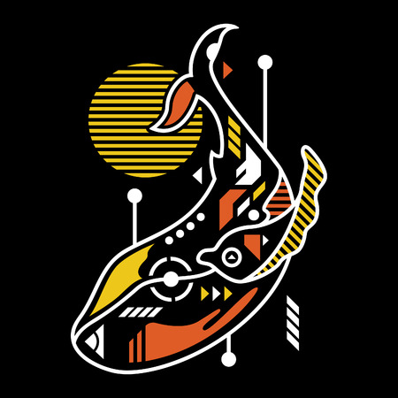 Vector Illustration. Perfect Whale in Black Background. Unique Lineart Styleのイラスト素材